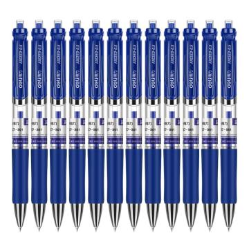 得力 按动中性笔/水笔，S01（蓝） 0.5mm弹簧头（12支/盒） 售卖规格：1盒
