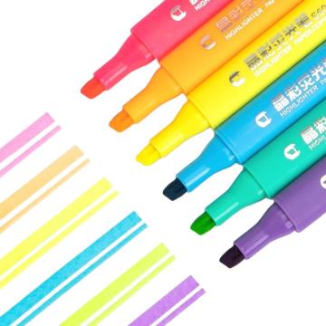 得力 标记醒目荧光笔，33111 混色考试重点标记笔水性记号笔（6支/盒） 售卖规格：1盒