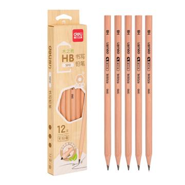 得力 原木书写铅笔，S910原木色 HB 六角笔杆 (12支/盒) 售卖规格：1盒