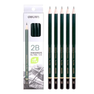 得力 高级绘图铅笔，7084绿色 2B 六角笔杆 (12支/盒) 售卖规格：1盒