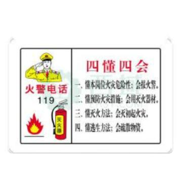安赛瑞 消防警示贴，PVC自粘消防标识贴纸，宽23.5cm长34cm，四懂四会，310915 售卖规格：1张