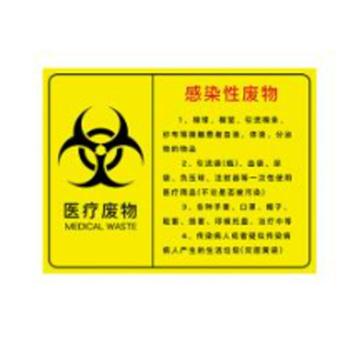 安赛瑞 医疗废物标识牌，PVC警示牌，提示牌，长40cm宽30cm，感染性废物，310644 售卖规格：1张