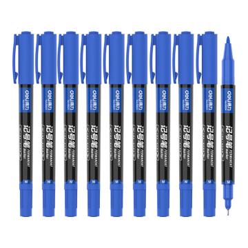 得力 小双头记号笔，6824蓝盒装 细头0.5mm 粗头1.2mm适用绘画涂鸦描边勾线绘图等 售卖规格：12支/盒