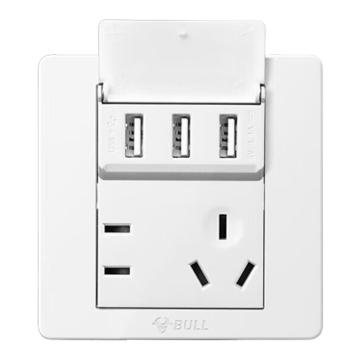 公牛 G07系列插座，G07E536S 五孔10A+3位USB 86型白色暗装 售卖规格：1个