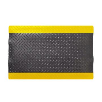 Raxwell 三层铁板纹抗疲劳地垫，ROMF0004 黑色+黄边 厚20mm 0.6m宽*1m长 售卖规格：1米