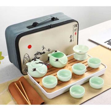 拓牌 整套茶具，5头定窑四方包旅行陶瓷茶具套装