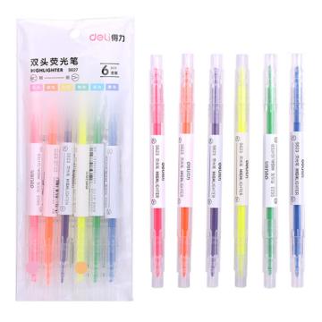 得力 6色荧光笔套装，S627 双头重点醒目标记笔（6色/盒） 售卖规格：1盒