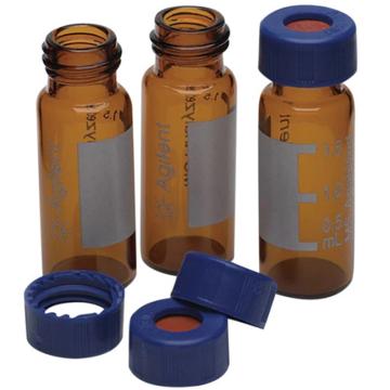 安捷伦 样品瓶便携式套装，螺口透明，蓝色瓶盖，PTFE/硅橡胶隔垫，500/包。12×32mm（12mm 瓶盖），5067-0205 售卖规格：1个