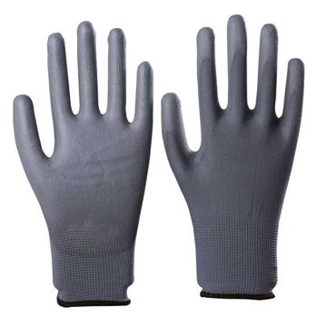 添盾 灰色PU涂掌13针尼龙浸胶工作手套，TD-GL5017，L 12双/包，棕边 售卖规格：1双