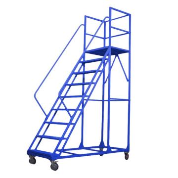 谦格 铁制组装式仓库可移动登高梯登高车平台梯子，QDC2000蓝，带轮 平台高2米8步0.7米宽 售卖规格：1个