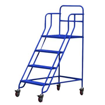 谦格 铁制组装式仓库可移动登高梯登高车平台梯子，QDC1000蓝，带轮 平台高1米4步0.6米宽 售卖规格：1个