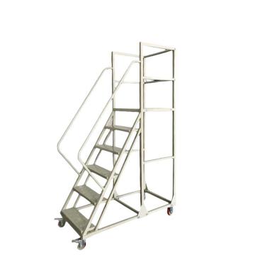 谦格 铁制组装式仓库可移动登高梯登高车平台梯子，QDC1300白，带轮 平台高1.3米5步0.6米宽 售卖规格：1个