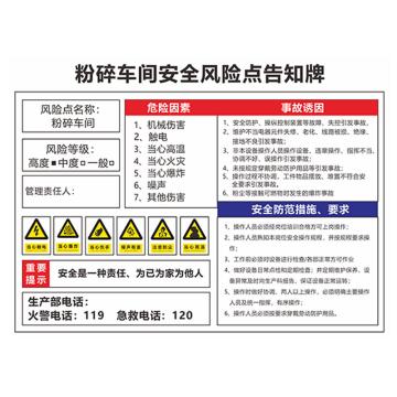 安赛瑞 安全风险点告知牌，60x80cm，粉碎车间，1H01538 售卖规格：1片