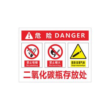 安赛瑞 PVC塑料板危险安全标牌，40x50cm，二氧化碳瓶存放处，1H02181 售卖规格：1片