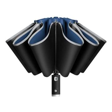 三极户外 10骨全自动反向伞，TP7399 黑胶碰击布+反光条+LED灯藏青色 售卖规格：1把