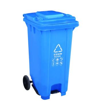 英达斯贝克 加厚款干湿分类带盖垃圾筒带轮脚踏户外垃圾桶，100L脚踏-蓝 550*470*850mm 售卖规格：1个