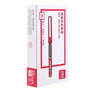得力 直液式走珠笔，12支/盒，S657红 售卖规格：12支/盒