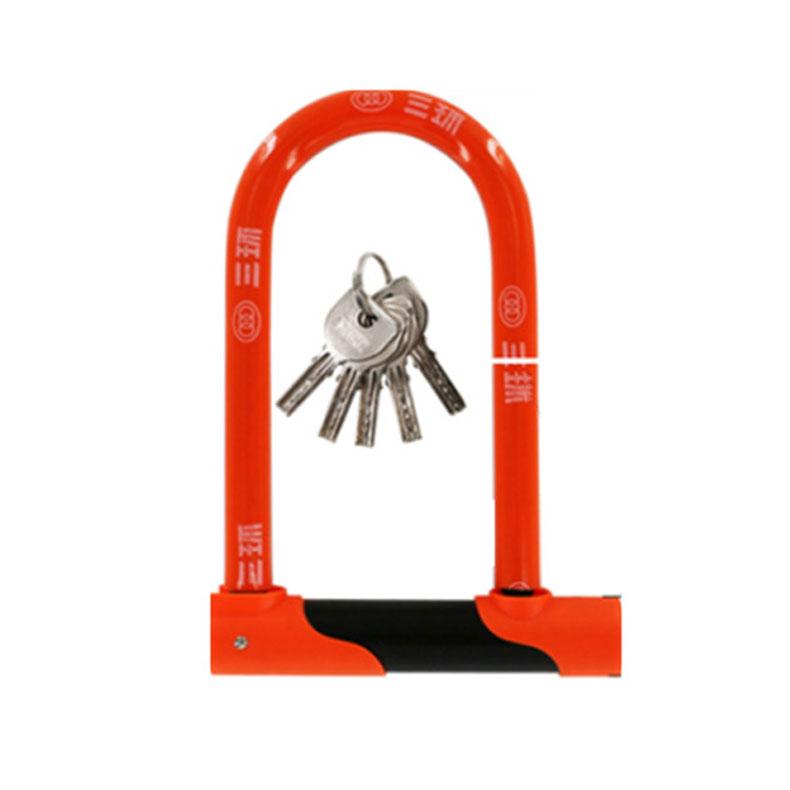 三环 U型锁，595 锁体总高203mm 锁体宽度140mm 锁梁直径15.5mm  橙色/黑色随机 含原子钥匙×5 1把 售卖规格：1个