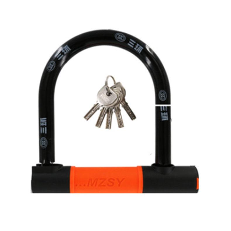 三环 U型锁，502 锁体总高210mm，锁体宽度198mm，锁梁直径20mm，黑色，含原子钥匙×5 售卖规格：1个