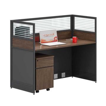 红心 一字型屏风工位，HXJJ-599（一字型1.2m） 板式办公桌含活动柜 1200*600*1100mm 胡桃色+铁灰 售卖规格：1张