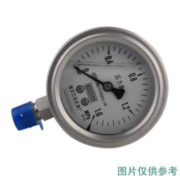 万达 耐震压力表，YJTFN 全不锈钢,径向不带边Φ100,1.6级,0~1.6MPa,NPT1/2,充硅油 售卖规格：1个