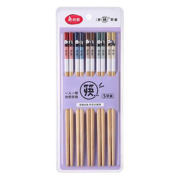 美丽雅 竹筷竹筷子，HC085251 印花 长24cm 5双装 售卖规格：1包
