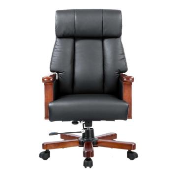 中芯 木质脚西皮老板椅，QLZWY-19 木质可升降西皮办公椅会议椅 700*750*1160/1200mm 黑色 售卖规格：1张