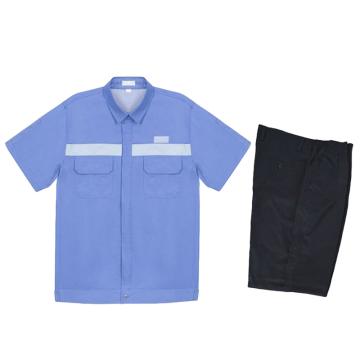 红都 夏季短袖工作服套装，上衣蓝色 裤子黑色，HDSX-GZF-TSDX-01，S码 售卖规格：1套