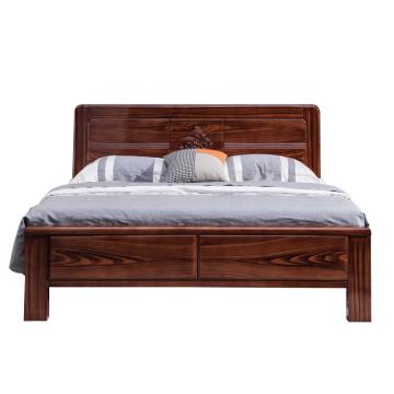 红心 橡胶木宿舍卧室双人床，HXSMCX-51 1.8米中式木质大床 2160*1800*1060mm 胡桃色 售卖规格：1张