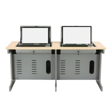 中芯 翻转电脑桌，ZXDNZ-05 双人位位翻转桌钢制嵌入式电脑桌 1600*600*750mm 原木色 售卖规格：1张