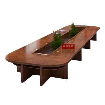 红心 大型椭圆油漆会议桌，HXHYQ16 6米实木贴皮会议桌办公桌 6000*2000*760mm 红棕色 售卖规格：1张