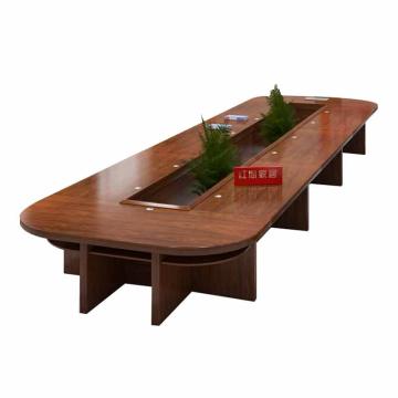 红心 大型椭圆油漆会议桌，HXHYQ15 8米实木贴皮会议桌办公桌 8000*2200*760mm 红棕色 售卖规格：1张