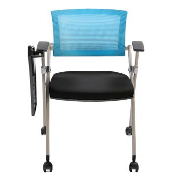 中芯 网布折叠椅，ZXLH-53 含小桌板带滑轮网布拼蓝色折叠椅 600*650*820mm 黑色+蓝色 售卖规格：1张