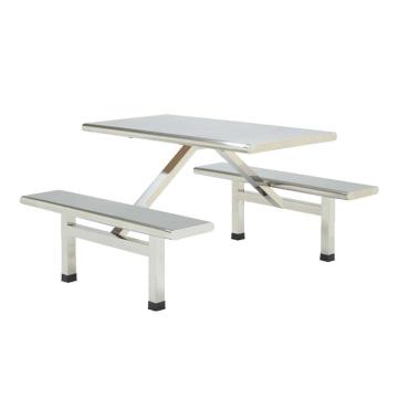 红心 不锈钢连体餐桌椅，hxjj-188 员工食堂餐桌椅 1400*1200*730mm 银白色 售卖规格：1组