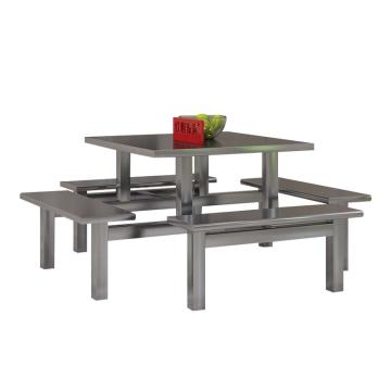 红心 不锈钢餐桌椅组合，hxjj-170 连体餐桌椅组合八人位 1900*1900*750mm 银白色 售卖规格：1组