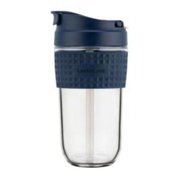 乐扣乐扣/LOCK&LOCK 啵啵杯，LLG614DBLU 玻璃水杯夏季带吸管简约便携咖啡杯 500ml 深蓝色 售卖规格：1个