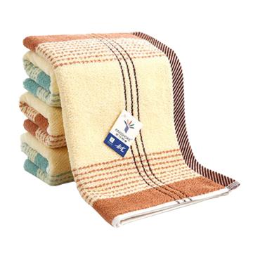 金号/KINGSHOR 缎彩条毛巾三条装，0120 绿，棕，黄(带盒子及手提袋） 售卖规格：1套
