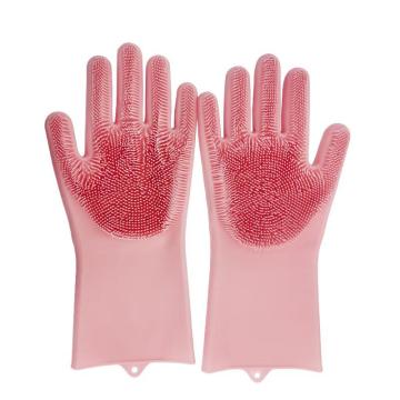 安赛瑞 硅胶清洁手套 加厚防水耐用多功能清洁手套，厨房洗刷洗碗防滑手套，粉色 27401