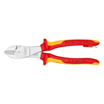 凯尼派克/KNIPEX 绝缘省力型斜口钳（带安全绳扣），74 06 200 T 200mm 售卖规格：1把