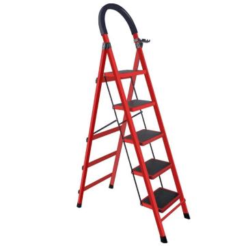 链工 人字梯，3/19-hs5bt 红色碳钢折叠5步梯，塔板数：5，额定载荷（kg）：100  人字高度（mm）：1650 售卖规格：1个