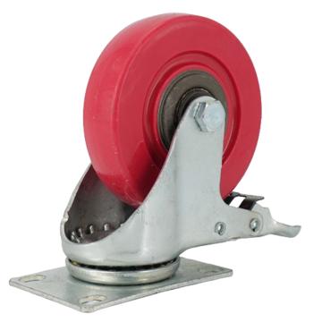 海斯迪克 PVC红色单配脚轮，HKZ-20 4寸刹车轮 海斯迪克 PVC转向带刹脚轮红色全包货架手推车轱辘工业轮子 售卖规格：1个