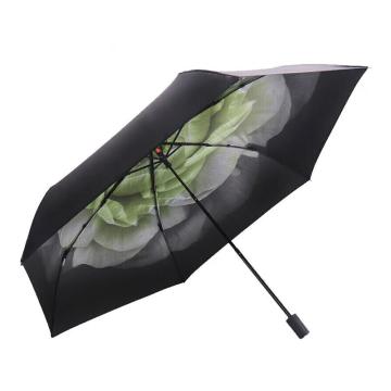 天堂伞 三折叠晴雨伞52cm*6骨黑胶超轻便携女士太阳伞遮阳伞，雪莲花 售卖规格：1把