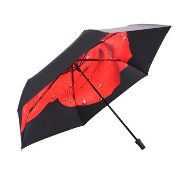 天堂伞 三折叠晴雨伞52cm*6骨黑胶超轻便携女士太阳伞遮阳伞，红玫瑰 售卖规格：1把