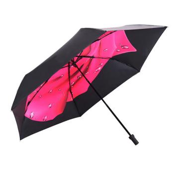 天堂伞 三折叠晴雨伞52cm*6骨黑胶超轻便携女士太阳伞遮阳伞，粉玫瑰 售卖规格：1把