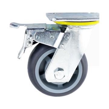 海斯迪克 TPR橡胶脚轮，HKCL-701 4寸刹车轮 工业重型灰胶轮推车平板车通用轻音脚轮滑轮 售卖规格：1个
