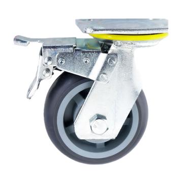 海斯迪克 TPR橡胶脚轮，HKCL-701 5寸刹车轮 工业重型灰胶轮推车平板车通用轻音脚轮滑轮 售卖规格：1个
