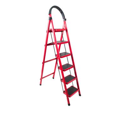 海斯迪克 加厚红色人字梯折叠梯，HKCL-165 六步梯 工程登高梯储物货梯子 售卖规格：1个