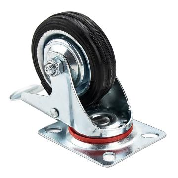 海斯迪克 黑色轻音橡胶脚轮，HKCL-397 3寸万向带刹 推车工业轮转向轮 垃圾桶轮子 售卖规格：1个