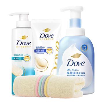 多芬/DOVE 洗护套装，洗发水护发素沐浴露毛巾个人护理4件套 售卖规格：1套