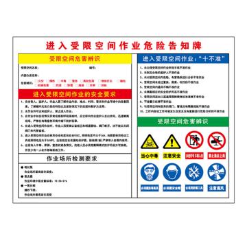 帛拉 告知牌 1MM铝板烤漆，进入受限空间作业危险告知牌，45×60CM 售卖规格：1块